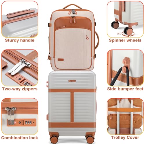 Lumesner 5 Piece Luggage Sets with Travel Backpack, 20" Carry On Hardside Spinner Suitcases, TSA Lock, Durable PC (Beige, 5 piece set (20inch)) - color: Beige(20inch-5piece Set)