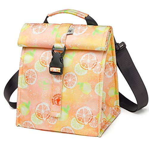 SUNNY BIRD Insulated Lunch Bag Rolltop Lunch Box Tote Bag for Women, Men, Adults and Teens (Grapefruit Pink) - color: Grapefruit Pink