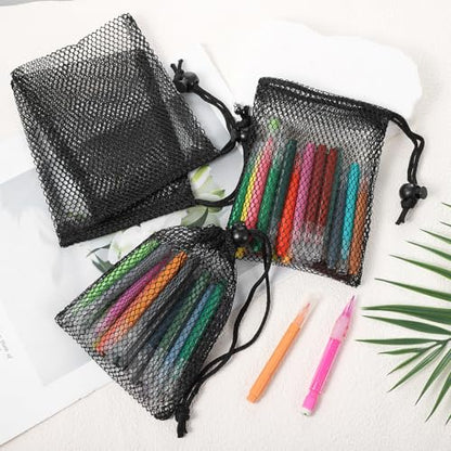 12Pack Mesh Bags Drawstring, Portable Nylon Storage Mesh Bags, Black Nylon Drawstring Bag for Travel Stuff, Beach Toys, Outdoor activities, Seashell Collecting (6 X 4 Inch)