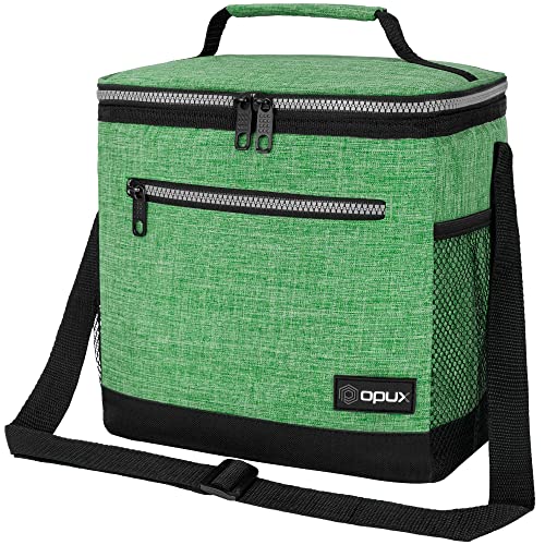 opux Extra Large Insulated Lunch Box Men Women, Lunch Bag for Work, Leakproof Soft Cooler Tote Adult, Lunch Pail, Picnic Beach Collapsible Food Bag with Shoulder Strap, Heather Green - color: Heather Green, size: Extra Large