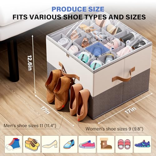 Dayacoco 2 Pack Shoe Organizer for Closet, Fits Up to 16-32 Pairs, Foldable Shoe Storage Organizer, Shoe Containers with Clear Cover, Large Shoe Boxes Boot Storage, Adjustable Dividers