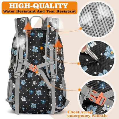 ZOMAKE Lightweight Packable Backpack 30L, Foldable Hiking Backpacks Water Resistant Compact Folding Daypack for Travel(Black,Floral pattern) - color: Black,floral Pattern