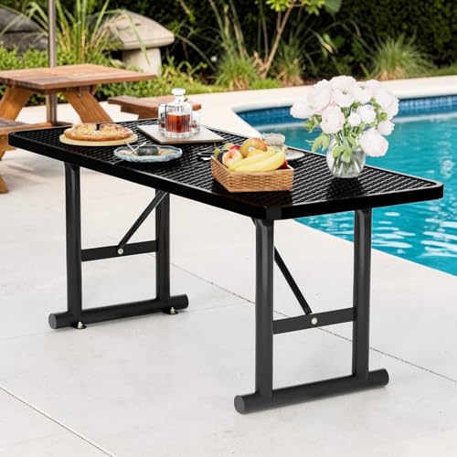 4FT Picnic Tables for Outdoors, Black Rectangular Heavy Duty Commercial Picnic Table with Umbrella Hole, Weather-Resistant Camping Table Dining Table for Backyard, Patio, Garden, Shops, Parks - color: Black, size: 4FT