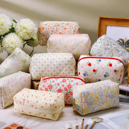 Paterr 20 Pcs Cotton Quilted Makeup Bag Bulk Cute Coquette Aesthetic Preppy Cosmetic Bag for Women Girls Bridesmaid Gifts Wedding Party Favor Christmas Travel Toiletry Pouch Trendy Stuff(Ditsy Floral) - style: Ditsy Floral