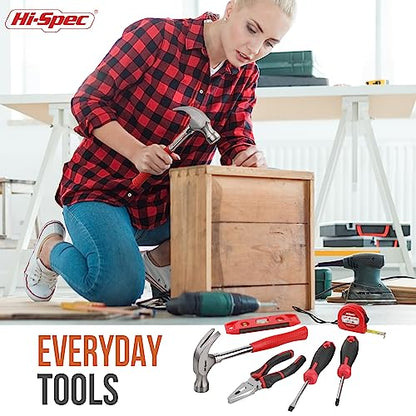 Hi-Spec Tool Set Kit, Red Household First Tool Kit and Starter Tool Set for Home and Office, Compact Easy Carry Toolbox - color: Red