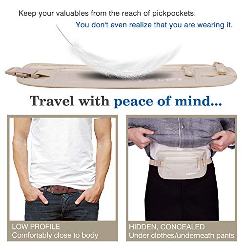 Money Belt for Travel Women and Men Slim Hidden Travel Wallet with RFID Blocking - color: Cream