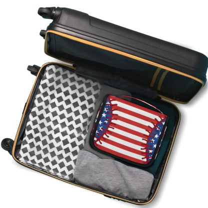 Hanging Travel Toiletry Bag for Women, Baseball Flag Motif Water Resistant Polyester Organizer with Hook & Handle, Large Capacity Cosmetic Bag for Travel, Gym, Camping - color: Baseball Flag Motif