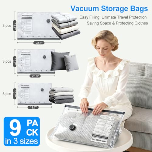 Vacuum Seal Bags 12-Pack with Wireless Pump, 4 Large/4 Medium/4 Sizes, Reusable Storage for Clothes Travel, Luggage & Suitcases, Portable Space Saver - size: 12 COMBO