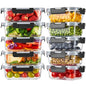 Liuruiyu 10 Pack Glass Food Storage Containers with Lids, Meal Prep Containers, Airtight Bento Boxes with Leak Proof Locking for Microwave, Oven, Freezer and Dishwasher, BPA Free - color: 10 Pack-(12.5&35.8oz)