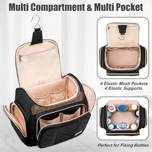 Large Toiletry Bag for Women Men,Bathroom Bag,Water Resistant Shower Bag,Makeup Bag,Toiletry Bags for Traveling,Hanging Toiletry Bag with Transparent Waterproof Phone Pocket (Black) - color: Black