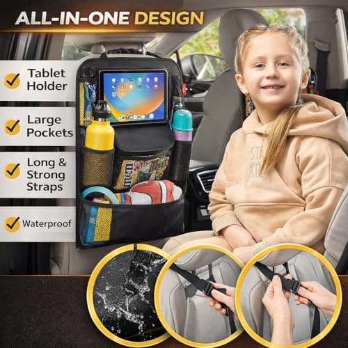Helteko Car Seat Organizer, Ultra Version Kids Backseat Car Organizers and Storage, Waterproof Back Seat Protector Kick Mats with Tablet Holder 12 in, Car Accessories Interior and Travel Essentials. - color: Black, size: 1 Pack