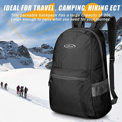 G4Free 20L Lightweight Packable Backpack Travel Hiking Daypack Foldable Backpack for Men Women - color: Black Update