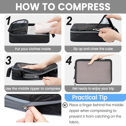 BAGAIL 6 Set Ultralight Compression Packing Cubes Packing Organizer for Travel Accessories Luggage Suitcase Backpack - color: Jet Black70D, style: Mesh Pattern