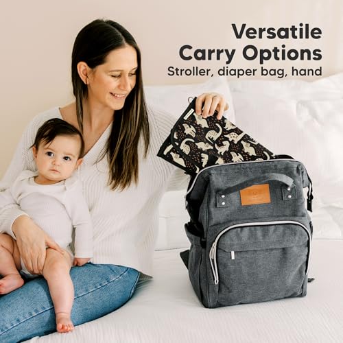 KeaBabies Portable Diaper Changing Pad, Travel, Car - Large Waterproof Baby Changing Mat, Wipeable, Padded, On The Go Travel Diaper Clutch Bag, Easy to Use Pockets for Newborn Essentials (Dino Ridge) - color: Dino Ridge