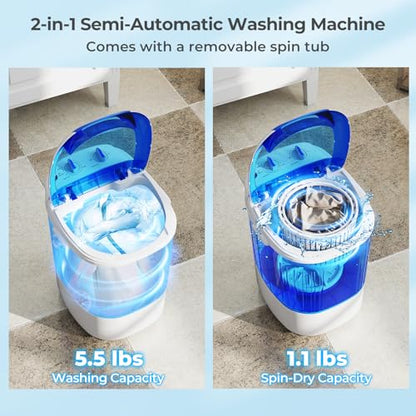 ARLIME Mini Washer and Dry Combo, 5.5 lbs Small Laundry Washer with Drain Hose & Spin Tub, Top Loading & Semi-automatic, Small Washing Machine for Drom RV Apartment (Blue) - color: Blue