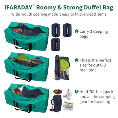 iFARADAY Foldable Duffle Bag for Travel - 75L Large Spare Travel Duffel Bag Lightweight with Trolley Sleeve - Green - color: Green
