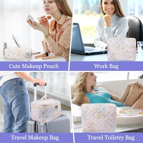 Gosect Makeup Bag Set, Quilted Makeup Bags, Large Floral Cosmetic Bag for Women, Cute Cotton Makeup Bags, Flower Travel Toiletry Organizer Bag (Folk Style) - color: MZF