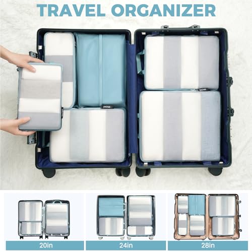 BAGAIL 6 Set Ultralight Compression Packing Cubes Packing Organizer for Travel Accessories Luggage Suitcase Backpack - color: Dusty Blue40D, style: Mesh Pattern