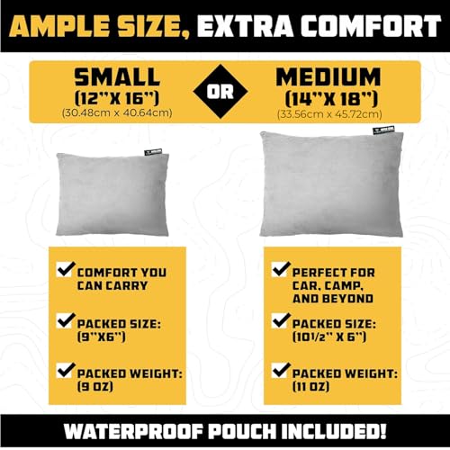 Wise Owl Outfitters Camping Pillow - Camping Essentials and Travel Pillow for Airplanes, Camping, and Travel - Memory Foam Washable Pillow - Small/Medium - color: Grey, size: Medium