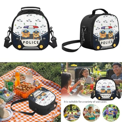 School Backpack for Boys,Police Car 3PCS School Backpacks for Primary Study, Lightweight Bookbag with Lunch Bag Bundle for Kids Teens Students - color: Police Car -1
