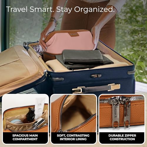 Double-Layer Toiletry Bag, Water-Resistant Hybrid Leather Cosmetic Organizer with Wet/Dry Compartments, 26x15x16cm, Pink - color: Pink