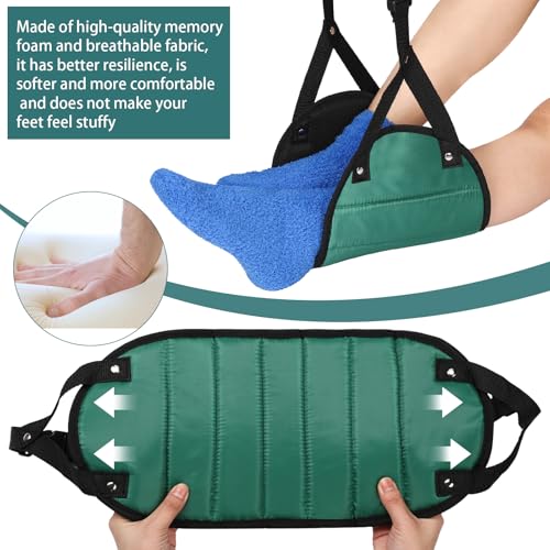 Yerliker Airplane Foot Hammock(Memory Foam) with Earplugs and Eye Mask Travel Necessities Adjustable Airplane Desk Foot Rest for Long Trip Pain and Swelling Relief(Green) - color: Green
