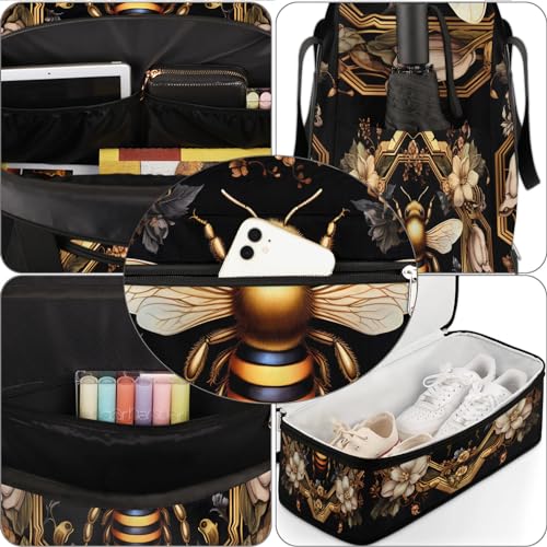 Travel Duffle Bags With Shoes Compartment for Women Men Old Gold Bee Lightweigh Sports Tote Gym Bag Foldable Canvas Weekender Overnight Carry On Luggage Handle Bag - color: print 12