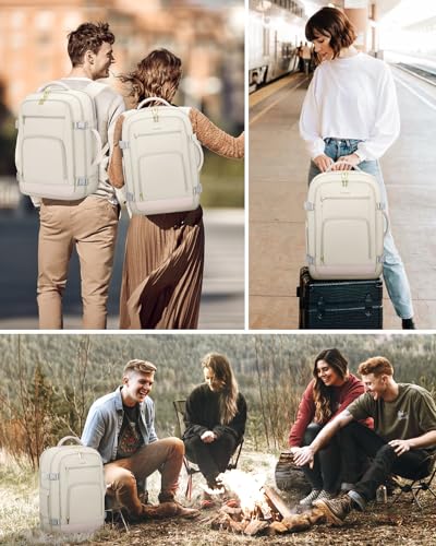 LOVEVOOK Travel Backpack For Women, 40L Carry On Backpack Flight Approved, TSA Personal Item Backpack Fits 17 Inch Laptop, Business Weekender Overnight Waterproof Daypack With 2 Packing Cubes, Beige - color: Beige, size: 40l-17.3 Inch-3pcs