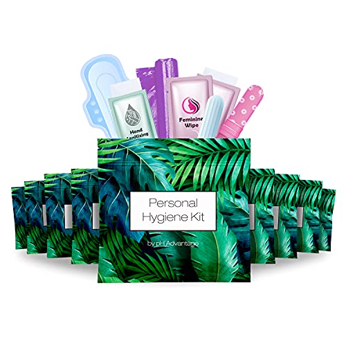 Menstrual Kit All-in-One 10 Pack | Convenience on The Go | Period Kit Pack for Travelling, Tweens & Teenager | Individually Wrapped Feminine Hygiene Product (Green Ferns) - color: Green Ferns
