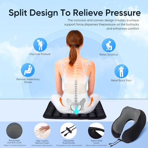 Travel mat - Inflatable Bubble Design, Used for car/Office/Airplane seat Cushion, Equipped with Storage Bags. Ergonomically Designed 3D Inflatable airbag, Including Neck Pillow kit (U-Shaped) - size: U-shaped