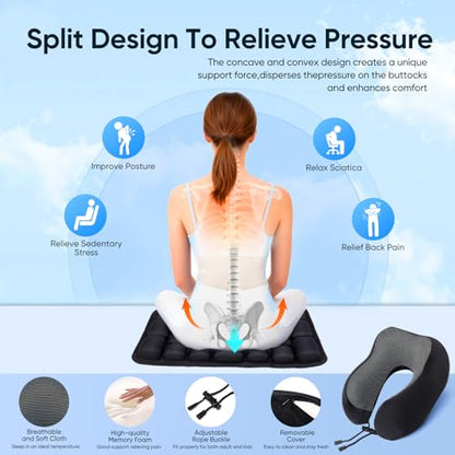 Travel mat - Inflatable Bubble Design, Used for car/Office/Airplane seat Cushion, Equipped with Storage Bags. Ergonomically Designed 3D Inflatable airbag, Including Neck Pillow kit (U-Shaped) - size: U-shaped