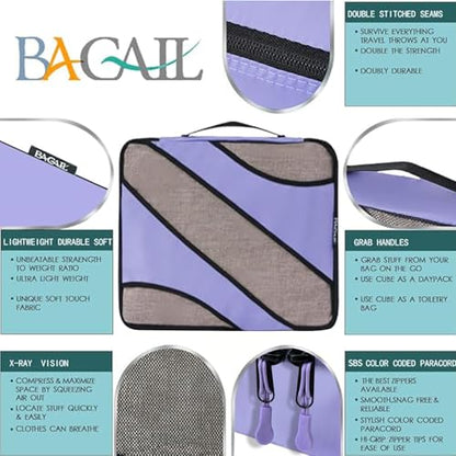 BAGAIL 6 Set Packing Cubes,Travel Luggage Packing Organizers - color: The Lavender, style: 6 Set