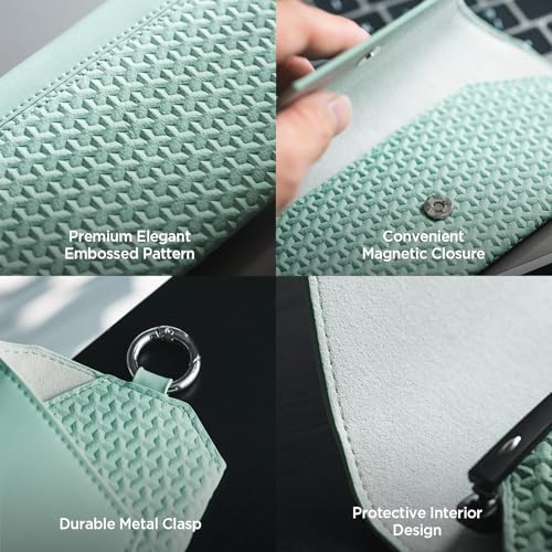 VULKIT Portable Leather Eye Glasses Case for Women & Men, Slim Sunglass Case, Unisex Eyeglass Case - color: Mint Green