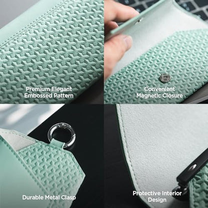 VULKIT Portable Leather Eye Glasses Case for Women & Men, Slim Sunglass Case, Unisex Eyeglass Case - color: Mint Green
