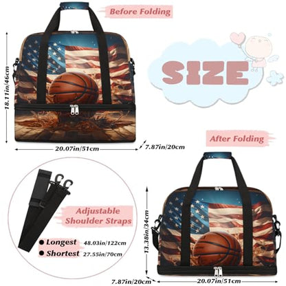 Travel Duffel Bag Basketball Design Weekender Bag with Shoe Compartment Foldable Overnight Bags for Travel Sports Lightweight Gym Bags for Men Women - color: Basketball Design