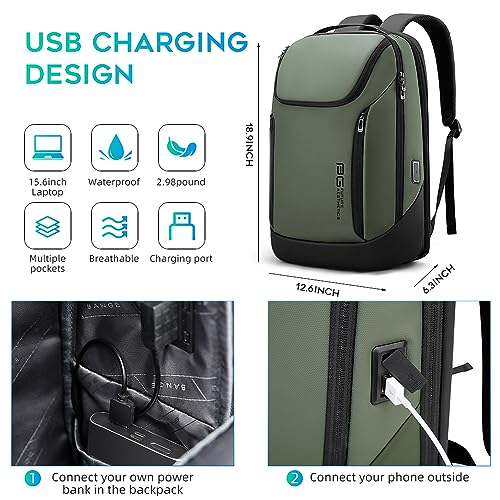 BANGE Business Smart Backpack Waterproof fit 15.6 Inch Laptop Backpack with USB Charging Port,Travel Durable Backpack - color: Green