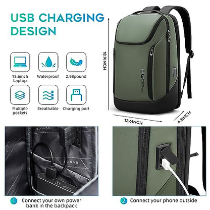 BANGE Business Smart Backpack Waterproof fit 15.6 Inch Laptop Backpack with USB Charging Port,Travel Durable Backpack - color: Green