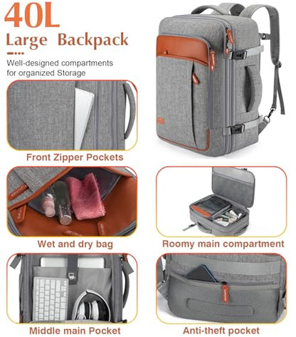 Lumesner 5 Piece Luggage Sets with Travel Backpack, 20" Carry On Hardside Spinner Suitcases, TSA Lock, Durable PC (Grey, 5 piece set (20inch)) - color: Grey(20inch-5piece Set)