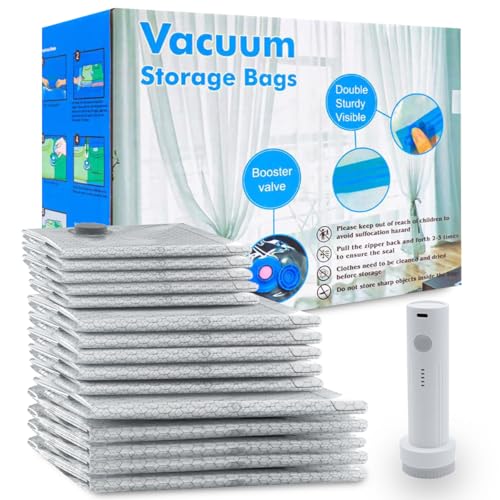 Vacuum Seal Bags 15-Pack with Wireless Pump, 5 Large/5 Medium/5 Sizes, Reusable Storage for Clothes Travel, Luggage & Suitcases, Portable Space Saver - size: 15 COMBO