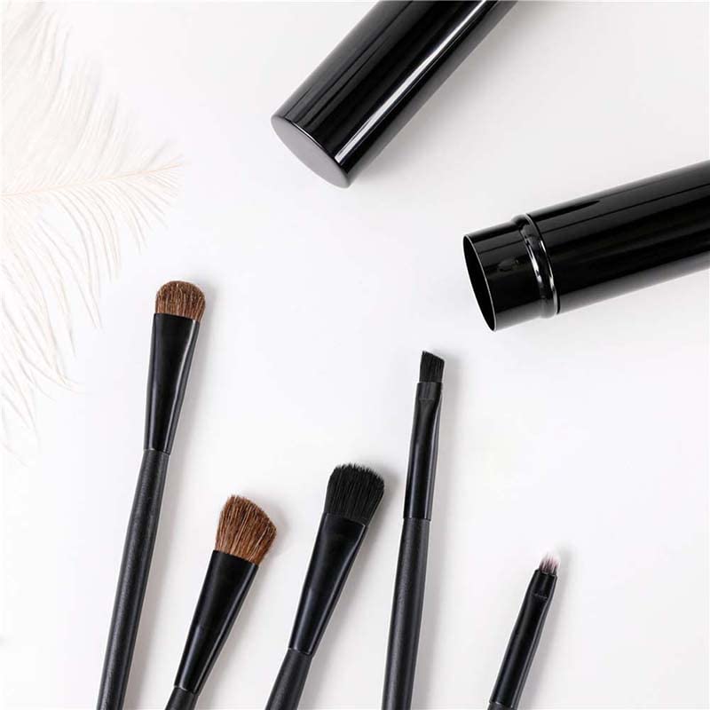 AKOAK 5 Pcs/set Travel Portable Mini Eye Makeup Brush Set Apply Eyeshadow Eyeliner Eyebrow Brush Lip Makeup Brush Set Makeup Tools (Black) - color: Black