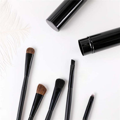 AKOAK 5 Pcs/set Travel Portable Mini Eye Makeup Brush Set Apply Eyeshadow Eyeliner Eyebrow Brush Lip Makeup Brush Set Makeup Tools (Black) - color: Black