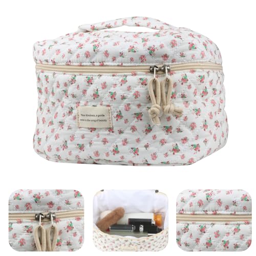 NATINSA Cute Makeup Bag for Women(2 Pcs), Travel Cosmetic Bags, Quilted Coquette Aesthetic Floral Toiletry Organizer Bag (42 - Red Rose/4PCS) - color: 42 - Red Rose/4PCS
