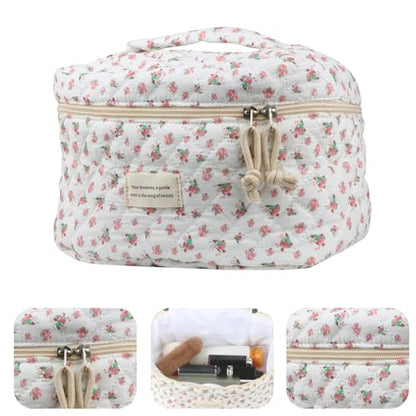 NATINSA Cute Makeup Bag for Women(2 Pcs), Travel Cosmetic Bags, Quilted Coquette Aesthetic Floral Toiletry Organizer Bag (42 - Red Rose/4PCS) - color: 42 - Red Rose/4PCS