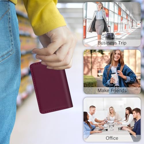 Business Credit Card Holders, Magnetic Sealing Anti Drop, PU Leather Debit Card Protector Organizer Case (Maroon Red) - color: Maroon Red