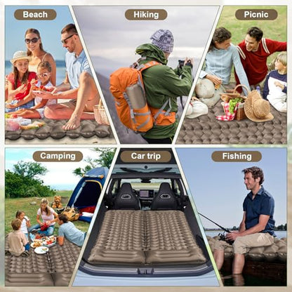 Camping Sleeping Pad-4" Thick, Ultralight 1.9lbs Backpacking Air Mattress with Built-in Pillow & Foot Pump, Compact Inflatable Mat for Hiking Tent Road Trip, One-Second Deflation Khaki - color: Khaki