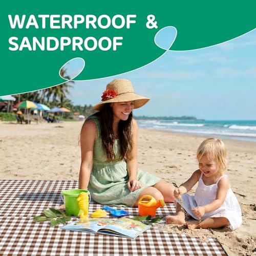 Waterproof Beach Blanket Picnic Outdoor Camp Mat Rug Towel Family Trip Essentials Summer Vacation Must Have Travel Accessories Lake Day Necessities Stuff Thing Need Gear Gift Supplies Item Gadget 2026 - color: Plaid Beige