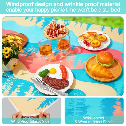 Picnic Table Cover with Bench Covers 6FT 3 Pcs Waterproof Windproof Aesthetic Camping Tablecloth with Drawstring Bag, Fitted for 6 Foot Rectangle Tables and Seats, 72 inch, Blue Orange - color: Blue Orange