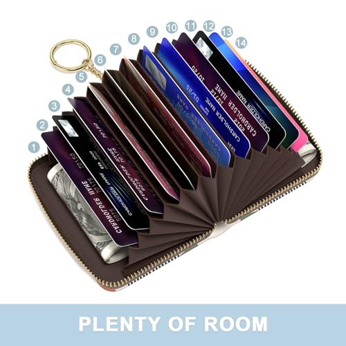 Aiawoxc Credit Card Holder, Small RFID Wallet Slim Leather Card Organizer Case with Zipper and Wristlet Strap, Tropical Plants - color: Tropical Plants, size: Wrist Strap