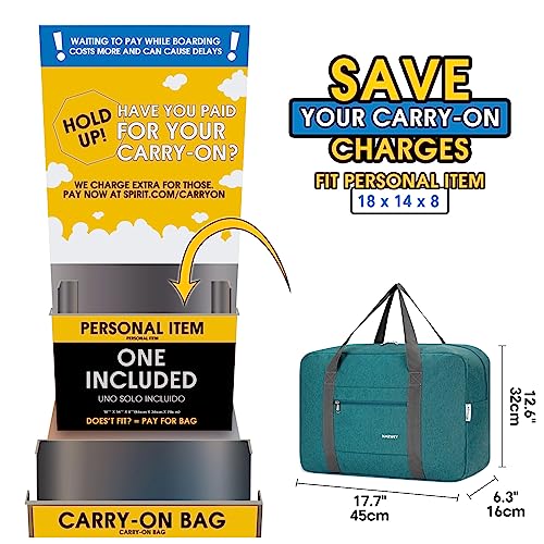 For Spirit Airlines Personal Item Bag Foldable Travel Duffel Bag Tote Carry on Luggage Duffle Overnight for Women and Men - color: 1112-Thick Series Teal