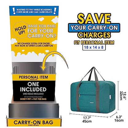 For Spirit Airlines Personal Item Bag Foldable Travel Duffel Bag Tote Carry on Luggage Duffle Overnight for Women and Men - color: 1112-Thick Series Teal